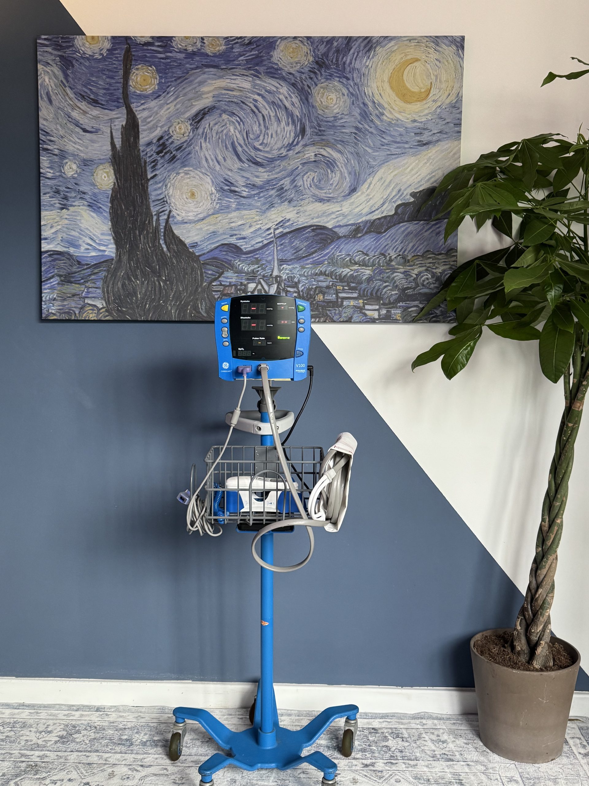Moniteur de Signes Vitaux GE DINAMAP V100 sur statif + Thermomètre Genius 3 - Révisé